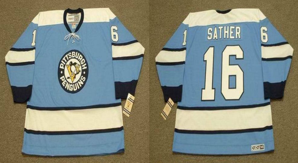 2019 Men Pittsburgh Penguins #16 Sather Light Blue CCM NHL jerseys->pittsburgh penguins->NHL Jersey